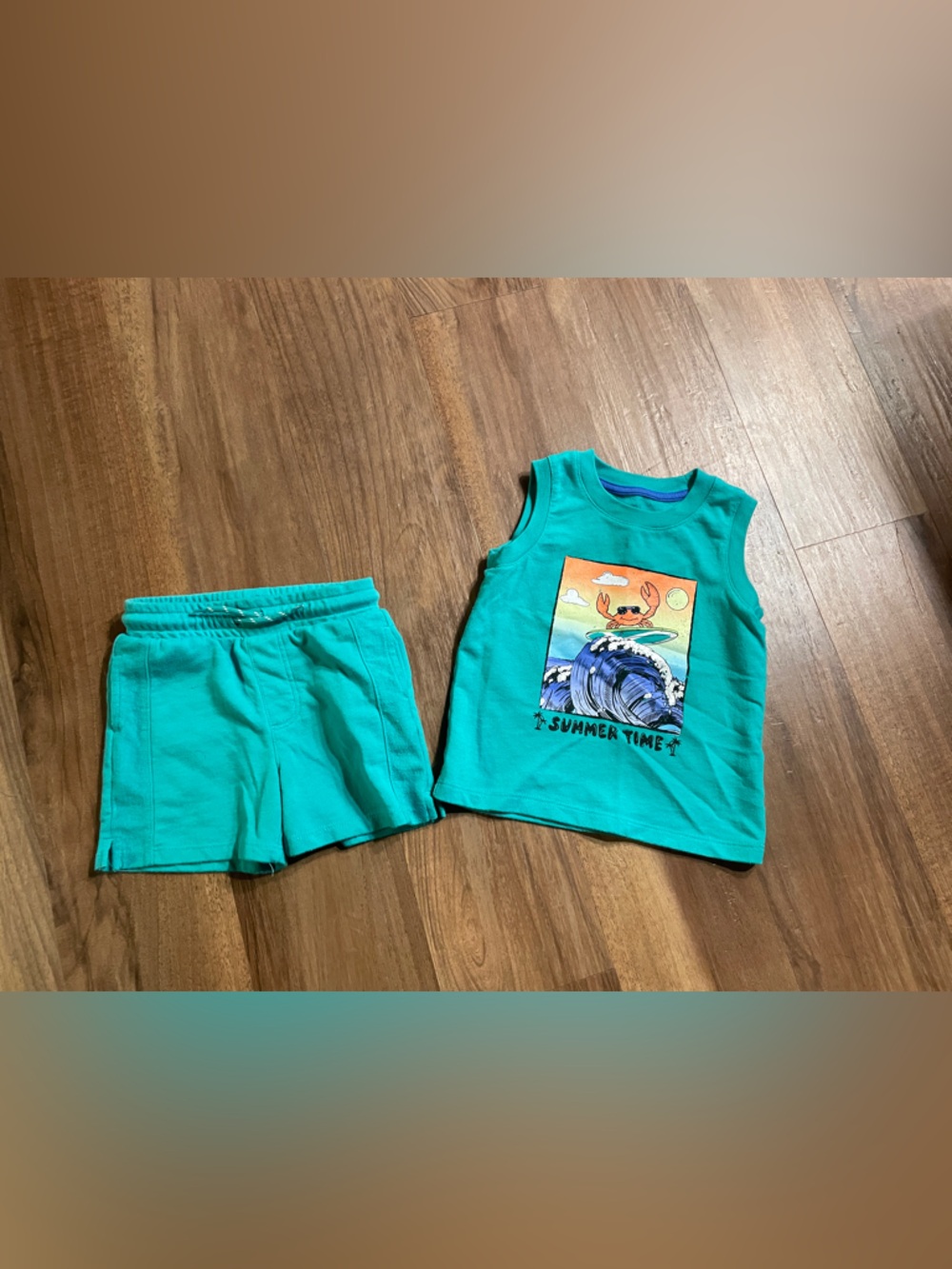 Wonder Nation Teal Toddler Graphic Tank and Shorts Set